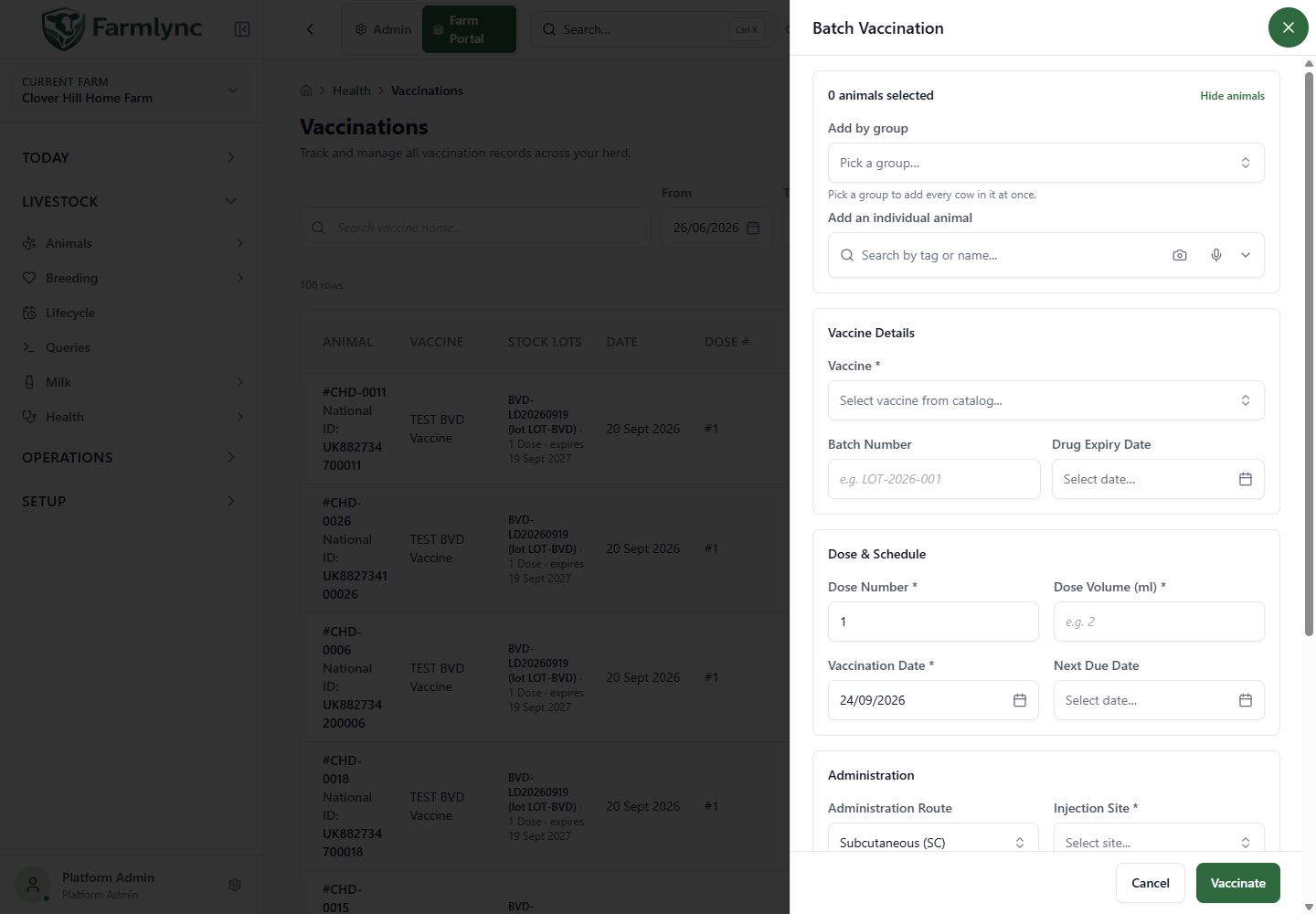 Batch vaccination form