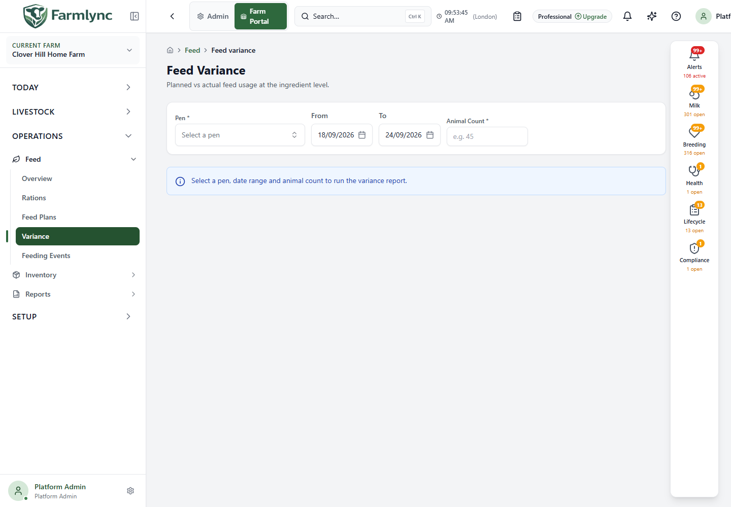 Feed variance inputs before a report is run
