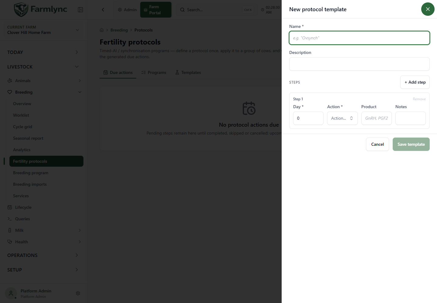 New fertility protocol template form