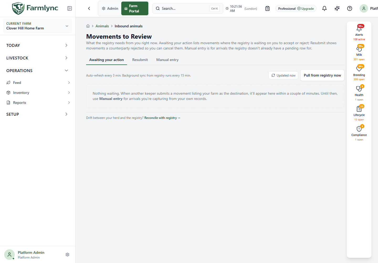 Registry movements awaiting review