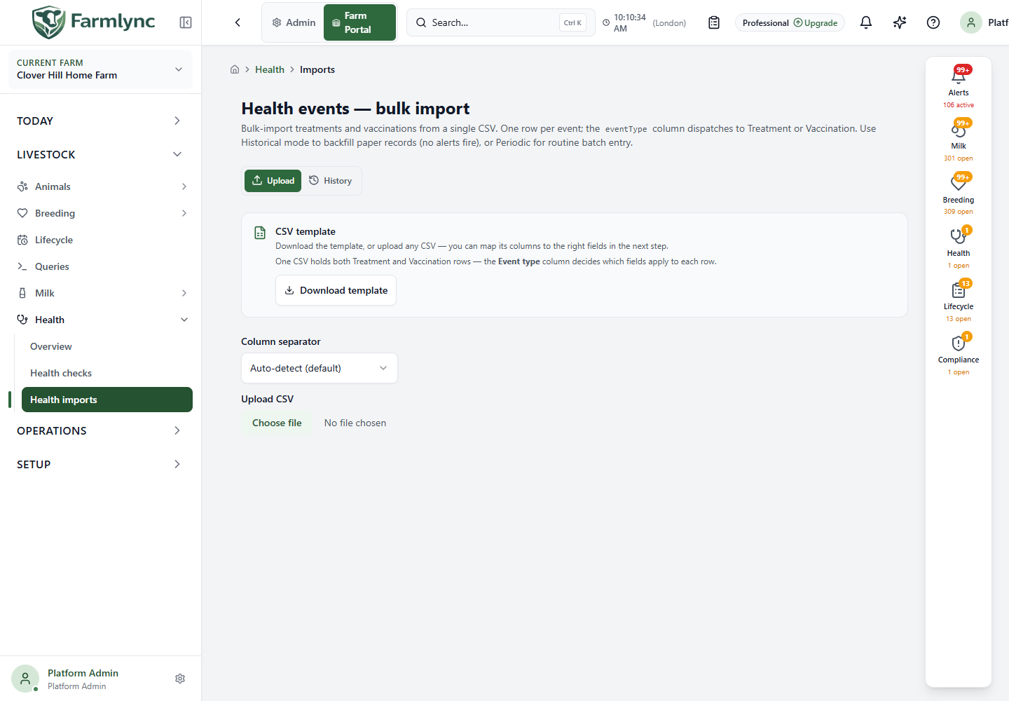 Health import upload and history controls