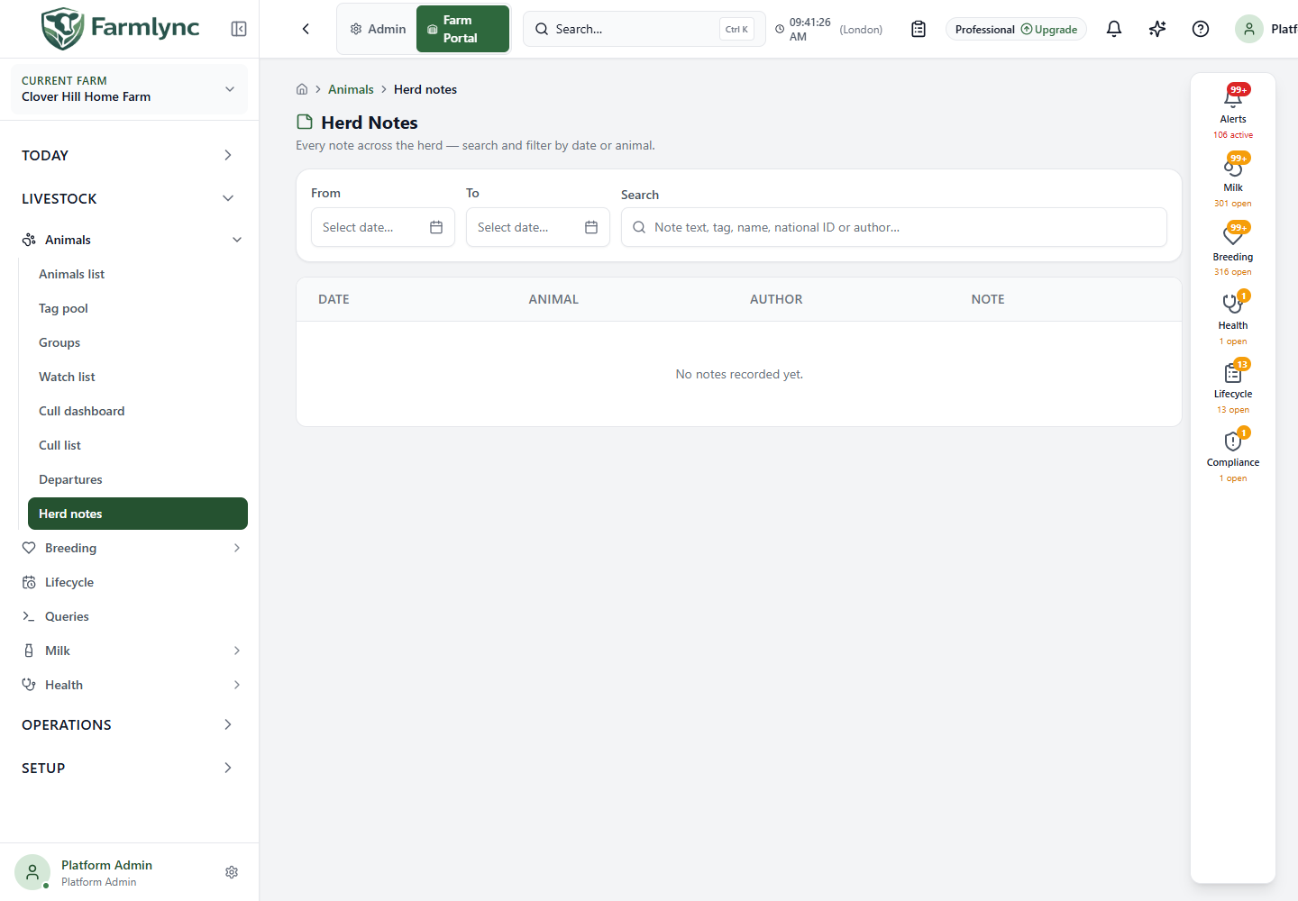 Herd notes date and text filters
