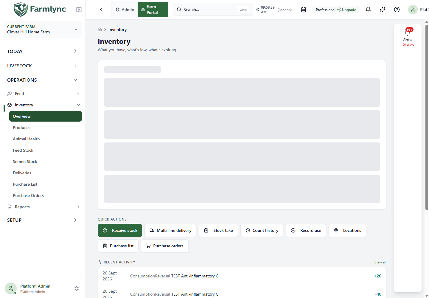 Inventory overview and quick actions