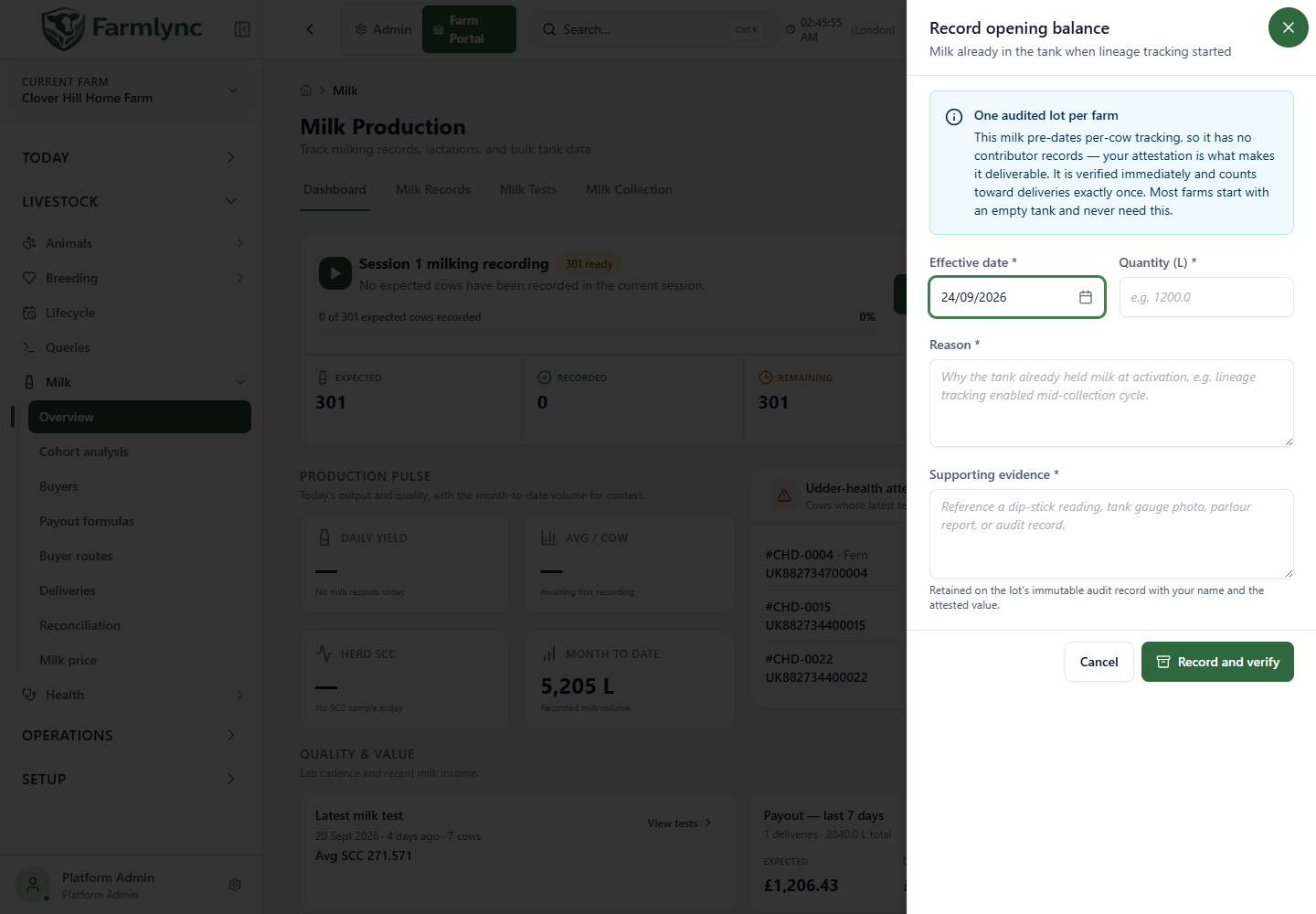 Audited opening-balance form