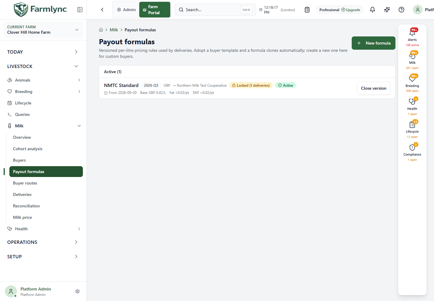 Active payout formula with buyer, version and delivery lock