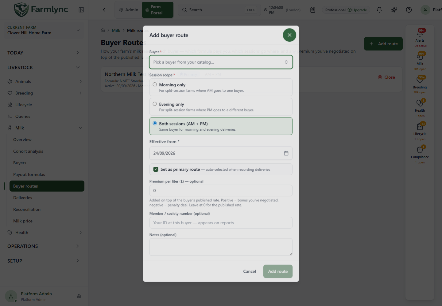 Add buyer route form before a buyer is selected